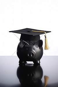 白色表面上装有黑色毕业帽的存钱罐
