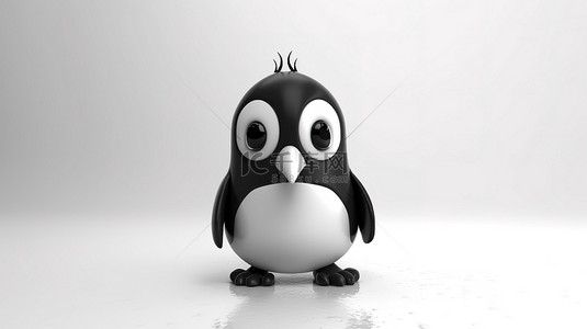 黑白可爱黑白小背景图片_白色背景上黑白玩具企鹅的可爱 3D 渲染