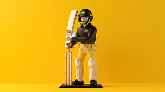 新西兰板球队运动员运动锦标赛装备在黄色背景中以醒目的 3D 渲染