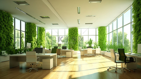 企业办公环境背景图片_办公空间改造生态友好 3D 渲染