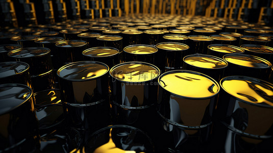 石油化工背景图片_黑色和黄色油桶的 3d 概念化