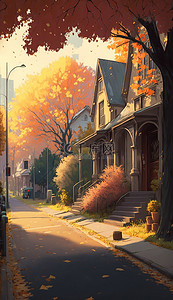 秋天街道树叶背景