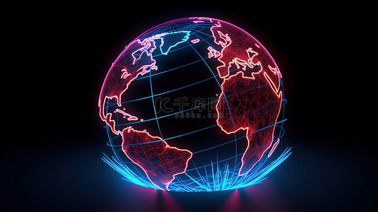 栏杆组件背景图片_3d 渲染中的霓虹灯地球技术科学组件