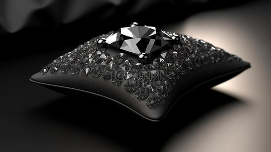 垫形切割黑钻石宝石的 3D 渲染