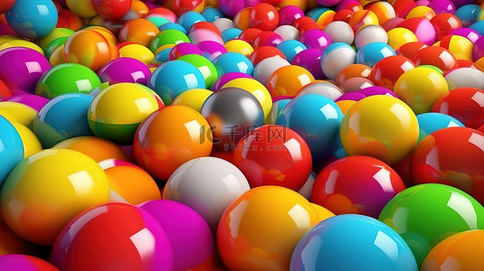 多彩多姿的 3D 渲染插图形成抽象构图中的彩虹色球背景
