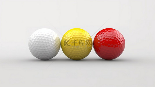 红色领域背景图片_具有嵌入式剪切路径的白色黄色和红色的孤立高尔夫球的 3D 渲染