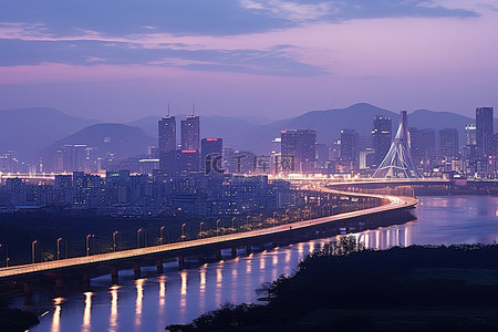 南南麻辣烫背景图片_从桥上看南首尔的天际线