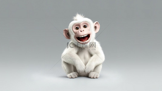 一只白猴子的搞笑 3D 插图