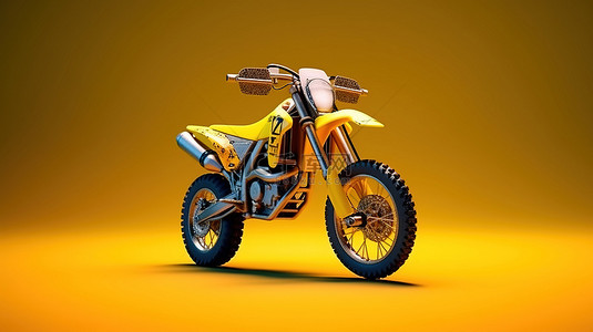3D 插图轻型耐力摩托车，亮黄色，适合旅行