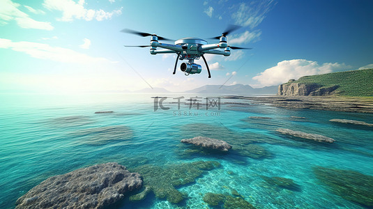 平面水背景图片_无人机在 3D 渲染中捕获的海洋鸟瞰图