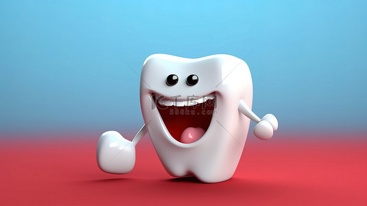 卡通牙齿牙齿背景图片_欢快的 3D 卡通人物，笑容灿烂，牙齿闪闪发光