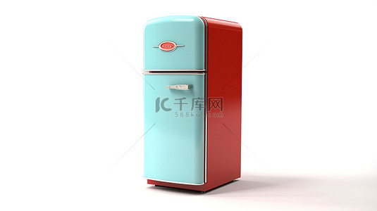 红色冰箱背景图片_白色背景隔离复古冰箱的 3d 渲染