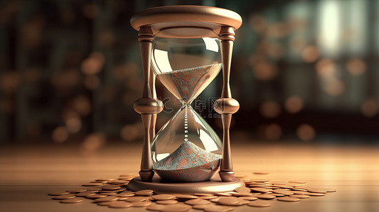 计时器背景图片_将时间的价值可视化为沙漏的 3D 渲染作为货币符号