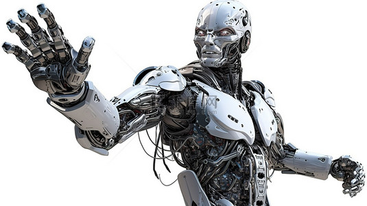 自动化背景图片_在空手人工智能机器人或机器人的白色 3D 渲染器上隔离