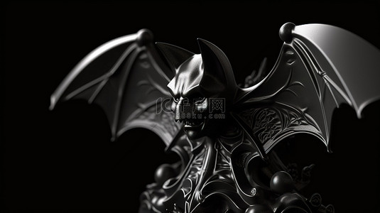 万圣节风格的卡通装饰品，以 3D 渲染的黑蝙蝠为特色