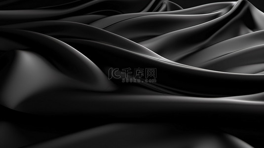 丝绸背景图片_黑色织物背景上复制空间的 3D 渲染