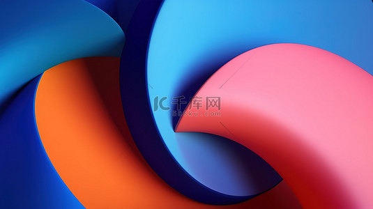 抽象蓝色背景与充满活力的半圆形状 3d 渲染