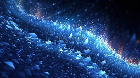 动态运动和点流结构 3d 渲染中的未来数字背景蓝色粒子波