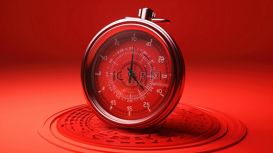 红色水平背景图片_秒表以 3d 形式描绘，带有大胆的红色背景