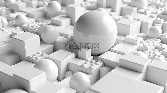 3d 渲染的白色光泽形状抽象背景的立方体和球体