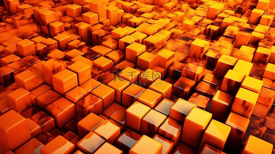 马赛克对话框背景图片_3d 渲染抽象橙色立方体背景