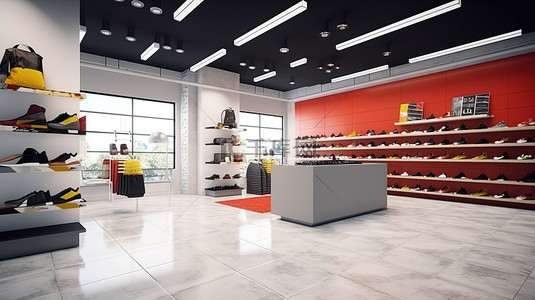 商业商店空间室内设计的 3D 渲染
