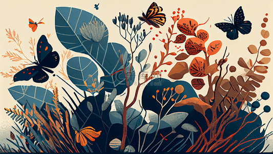 蝴蝶植物花卉插画背景