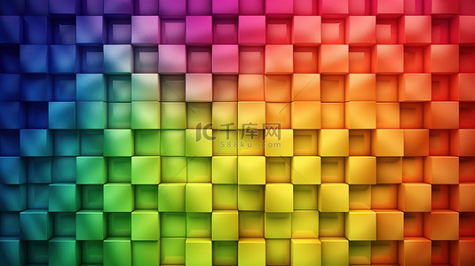 艺术 lgbt 彩虹色 3d 渲染方形图案复古瓷砖墙背景