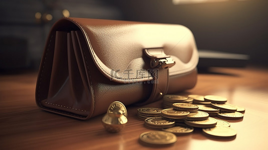 货币安全背景图片_3D 渲染插图，包含钱包信用卡和美元硬币