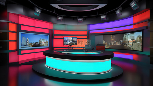 展示突发新闻的 3D 虚拟电视演播室