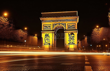 法国旗帜背景图片_巴黎凯旋门之夜