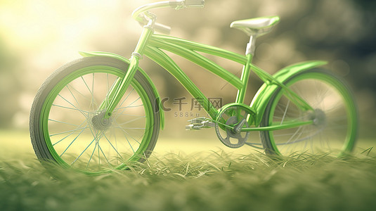 绿色能源环保背景图片_由可持续能源驱动的环保自行车的 3D 渲染