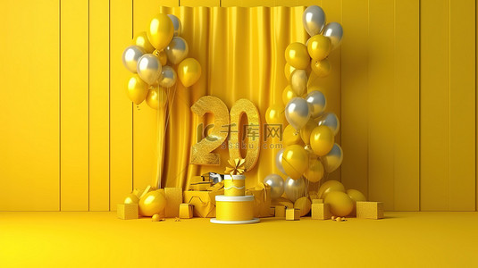 20年背景图片_黄色 3D 渲染问候背景庆祝 20 岁生日