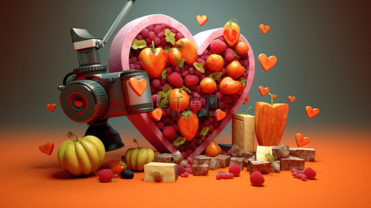立体红心背景图片_立体渲染对美食的热爱