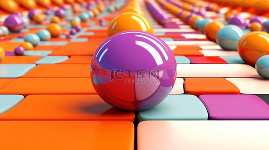 明亮的彩色背景上滚球的简约时尚 3D 插图