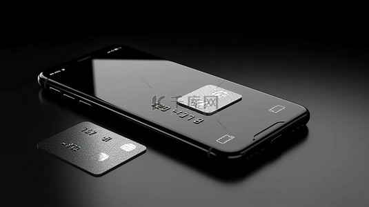 信用卡和智能手机背景下在线购物无现金概念的 3D 渲染