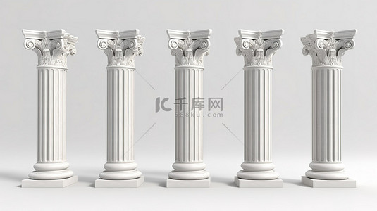 地中海风格背景图片_带有经典石柱和栏杆柱的白色背景的 3d 渲染