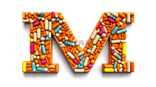 方型印章背景图片_药丸胶囊片剂和水泡的医学字母表集合，以字母 m 的形状隔离在白色背景 3D 插图上