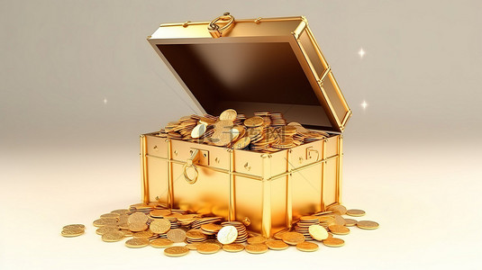 关于月光宝盒的背景图片_装满金币的宝箱 3d 渲染