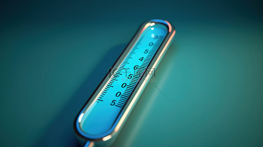 3D 渲染温度计象征着蓝色背景下的环境温度