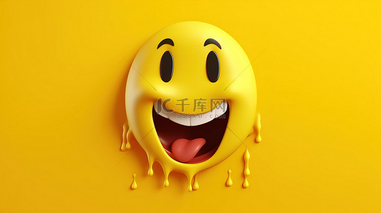黄色笑脸卡通背景图片_黄色背景的 3D 插图，带有模糊的大笑表情符号脸和眼泪