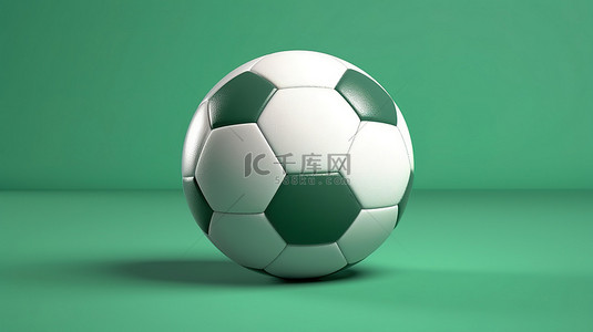 绿色工作室背景与白色孤立足球的 3D 插图