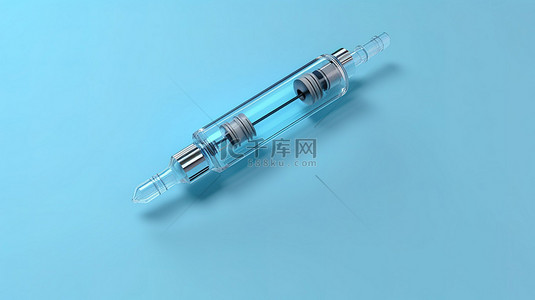 疫苗注射器背景图片_关闭一个孤立的空注射器，具有顶视图和 3D 渲染中描述医学概念的文本空间