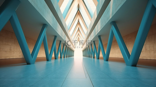 以三角形拱门为特色的建筑空间的 3D 渲染抽象可视化