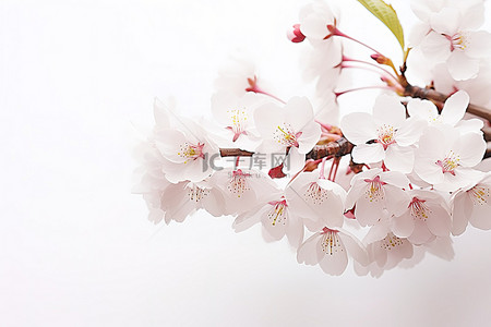 人与植物背景图片_白色背景上的樱花叶与樱花照片