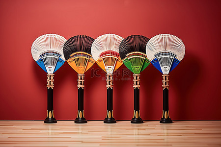 韩国这个词有四种不同颜色的羽毛球拍