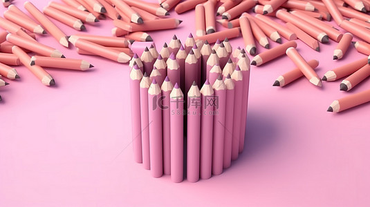橡皮擦背景图片_带橡皮擦的粉红色蜡笔铅笔和使用 3D 渲染创建的充足复制空间