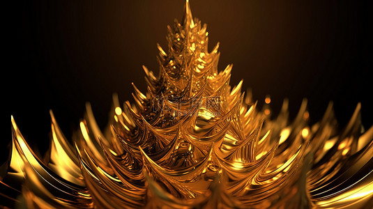 抽象 3d 渲染中的金色圣诞树