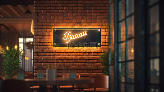 异形牌匾招牌背景图片_样机中餐厅招牌的 3D 渲染