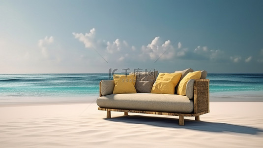 舒适旅行背景图片_沙发 oasis 海滨舒适的 3D 渲染